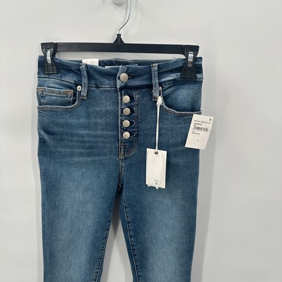 GOOD AMERICAN NWT Good Legs Button Fly Skinny Denim Jean in Indigo483 // 0 - Picture 2 of 9